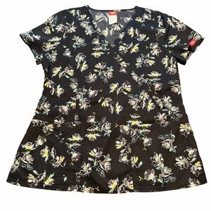 NWTS Dickies Black Floral Scrub Women's top, 100% cotton